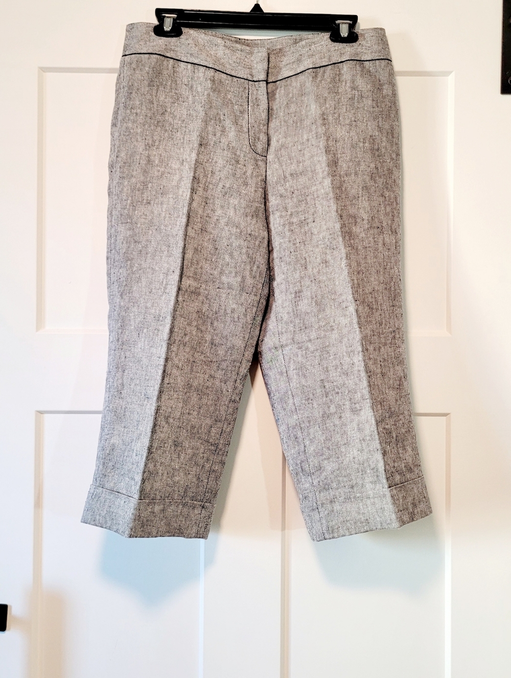 Ann Taylor Womens Linen Cropped Cuffed Trouser Pants 8P Gray Business Preppy
